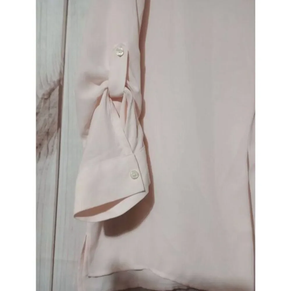 Lord and Taylor Shirt Ladies Large Blush Pink Chiffon Semi Sheer Long Sleeve Ruf
